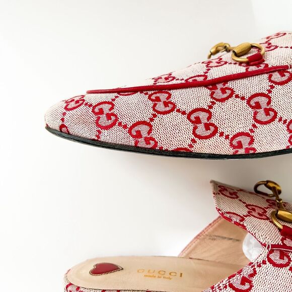 Gucci Princetown Mules GG Red Canvas Horsebit Loafer Size 39.5, 9.5 - Picture 7 of 13
